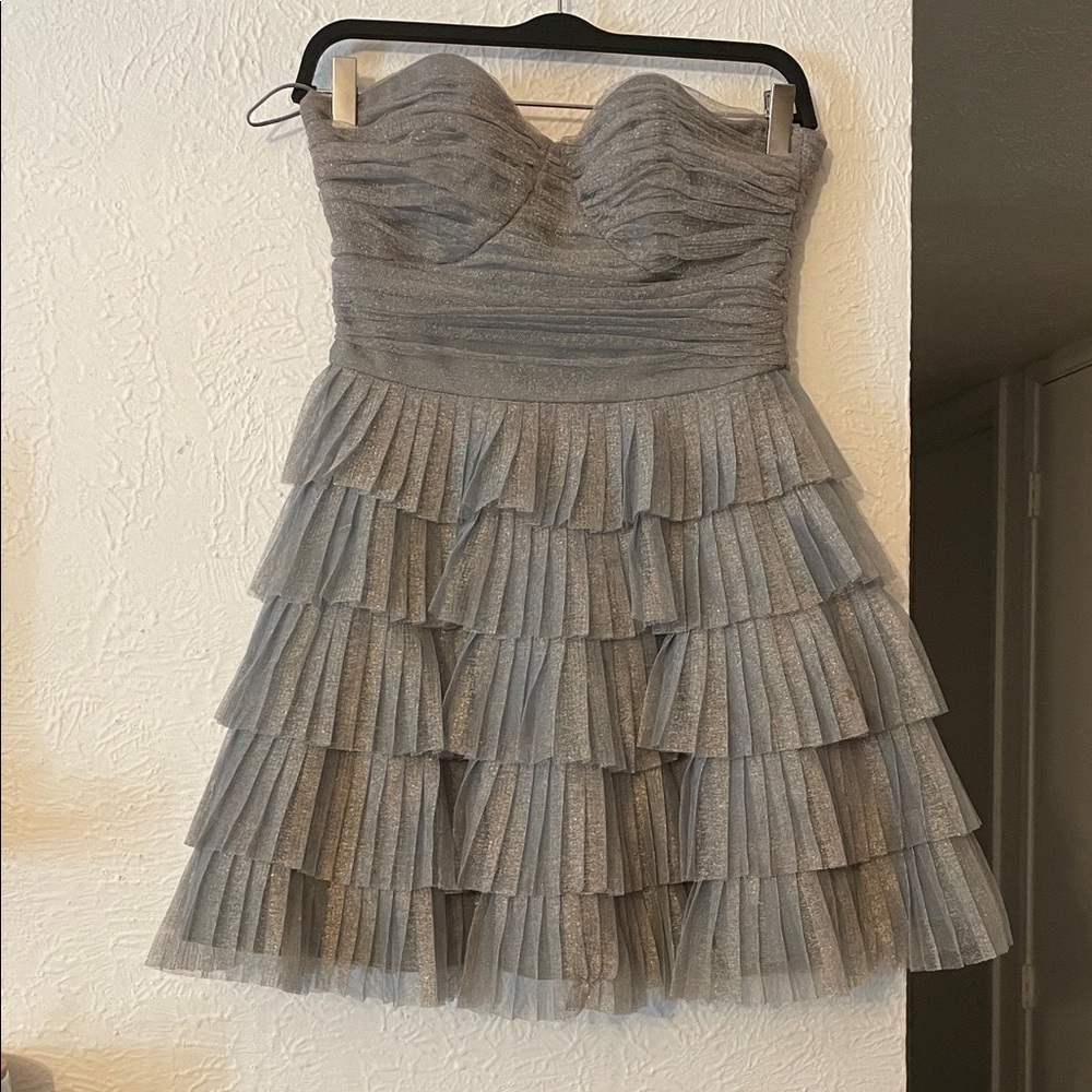 Badgley Mischka Strapless Silver Dress Size 4